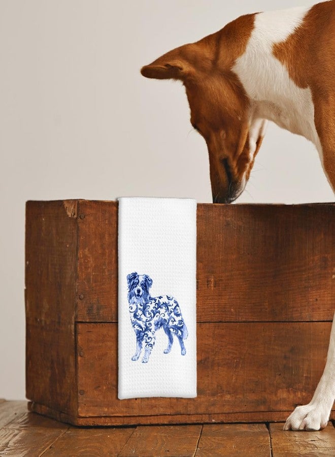 Tzhim Australian Shepherd Gifts Kitchen Towels, Blue and White Chinoiserie Australian Shepherd Hand Towels, Aussie Gifts Dish Towels Dishcloths Tea Towel for Kitchen, Dog Lover Gift, 16x24in - Image 5